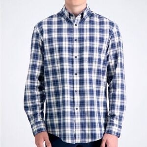 HAGGAR Long Sleeve Brushed Cotton Plaid Shirt